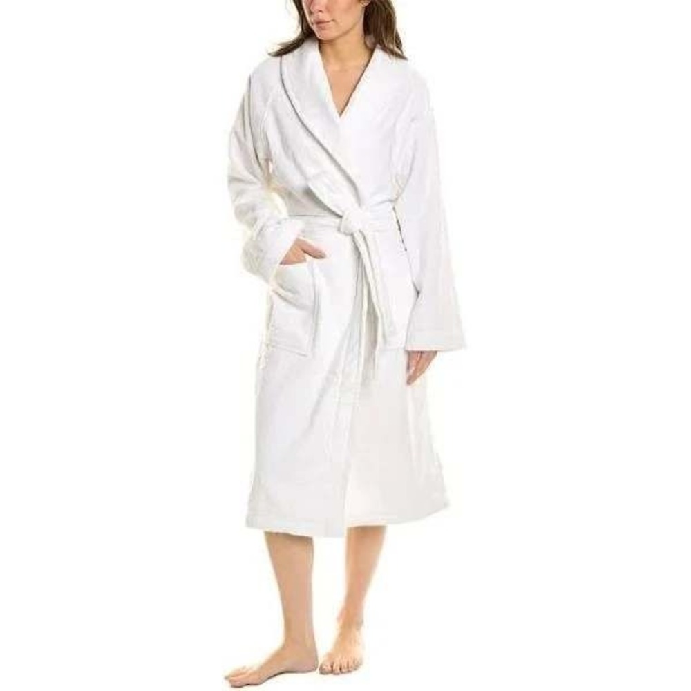 Frette Luxury White Plush Robe Size Large Bathrobe Women's Shawl Collar Belted